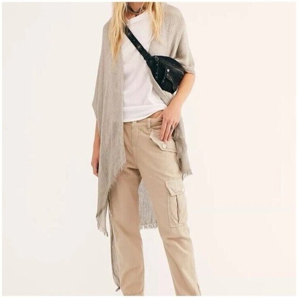 Free People Day Dream Gray Knit Boho Washed Kimono Open Cardigan - Picture 3 of 10